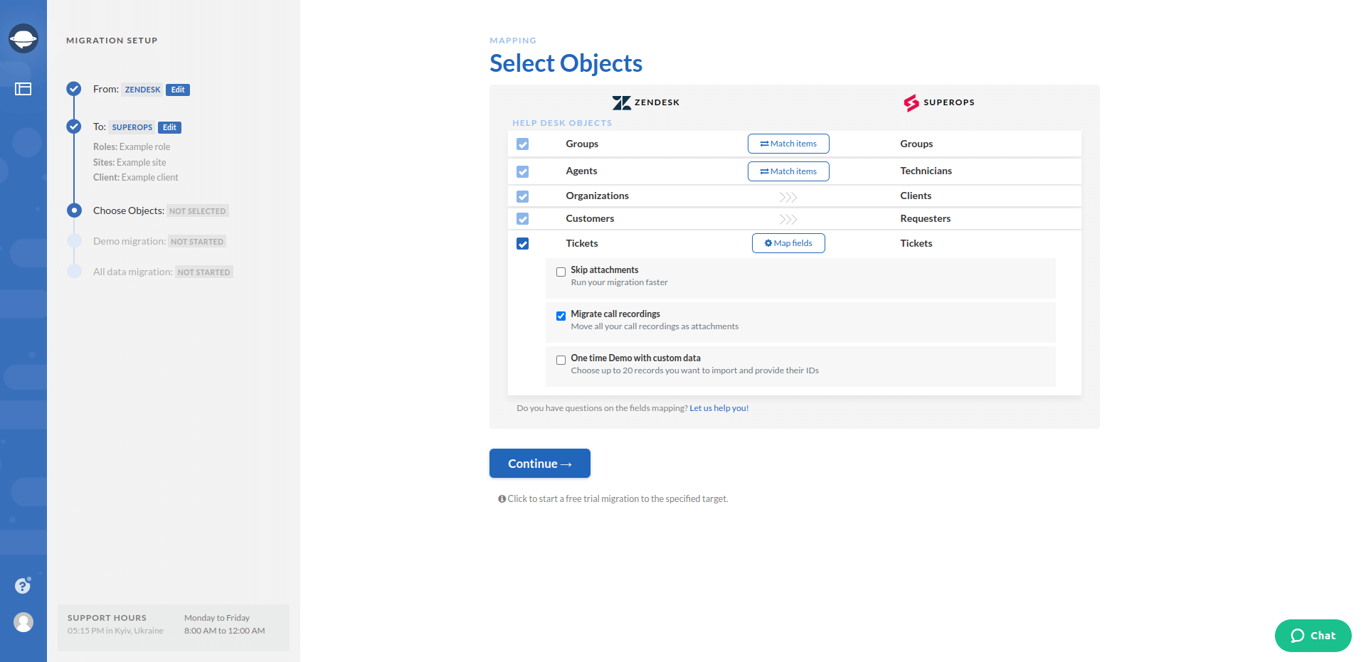Zendesk to SuperOps - Select objects