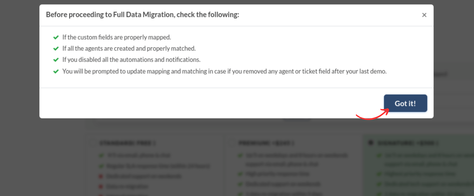 Migration Wizard - Checklist Before the Full Migration