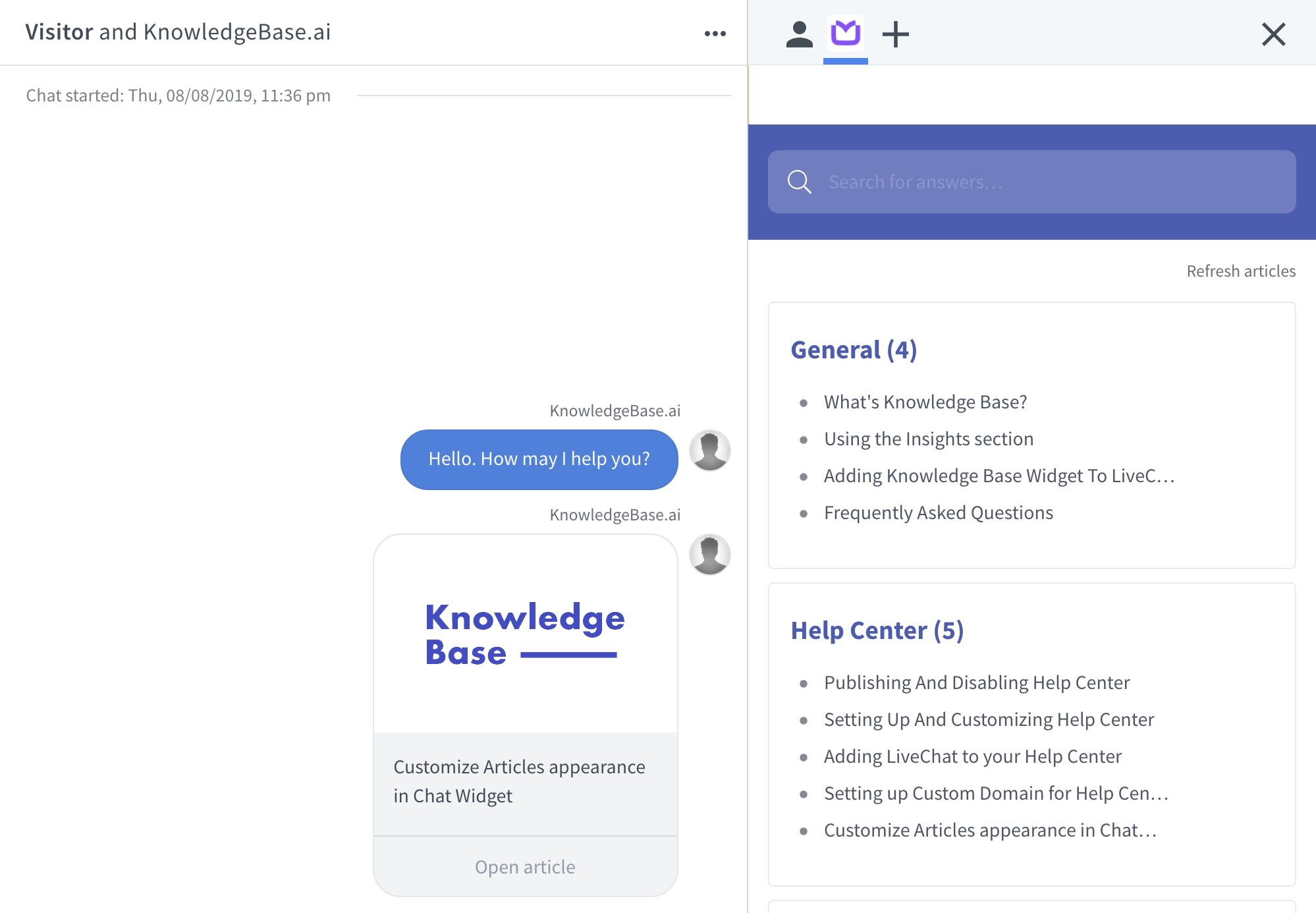 LiveChat Wissensdatenbank