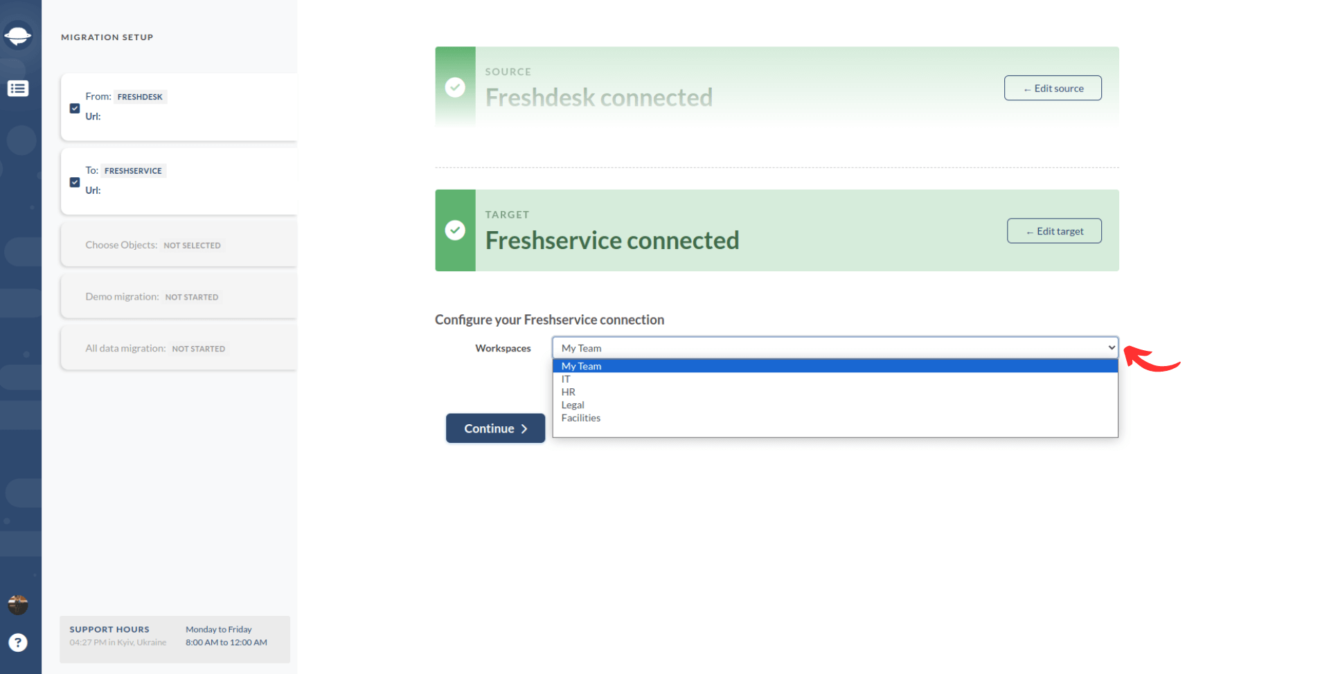 Freshdesk to Freshservice_Select Workspace