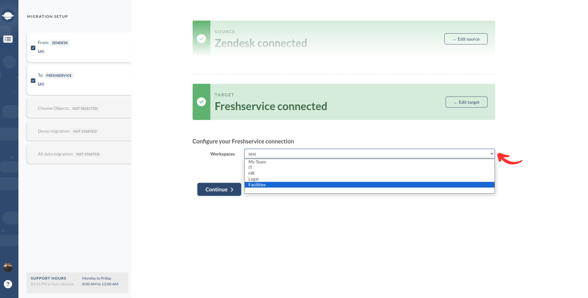 Zendesk to Freshservice_Select Workspace