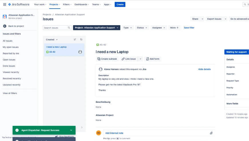 Agent Dispatcher Jira Service Management