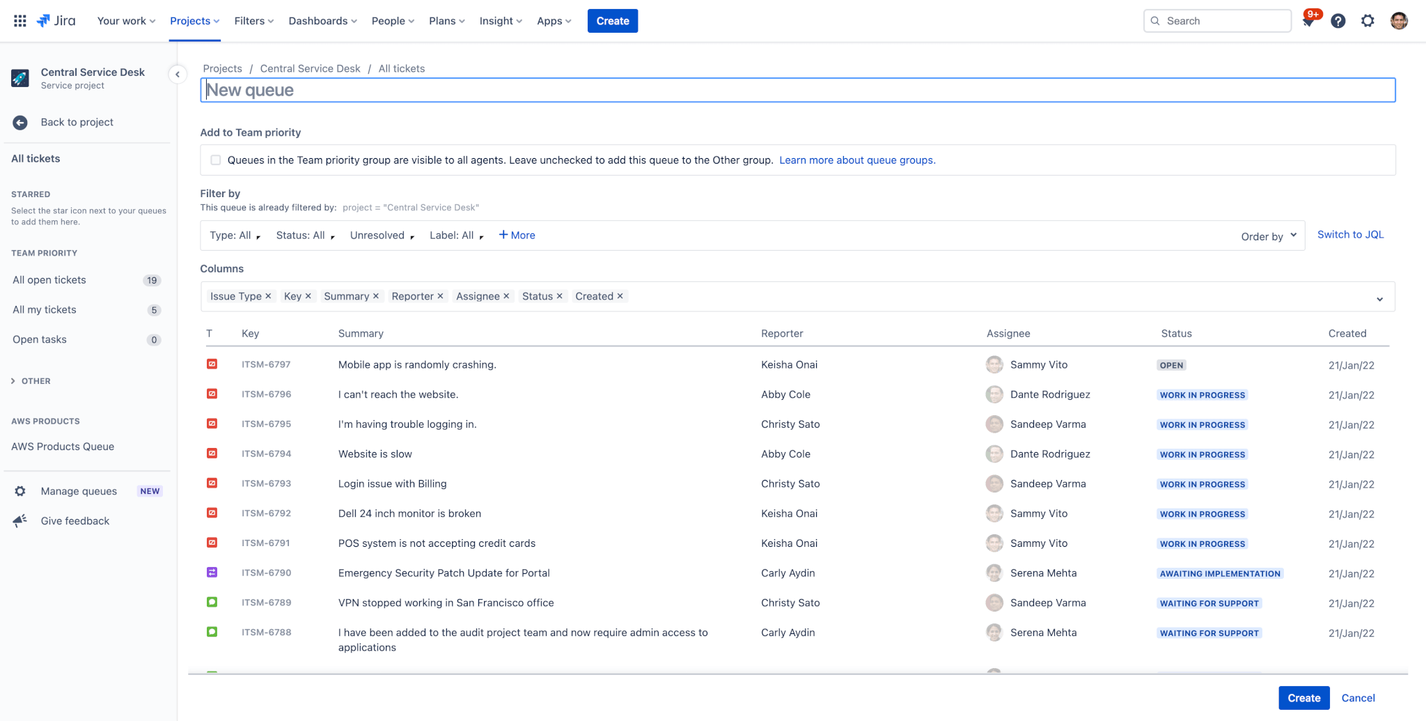 New queue in Jira Service Management