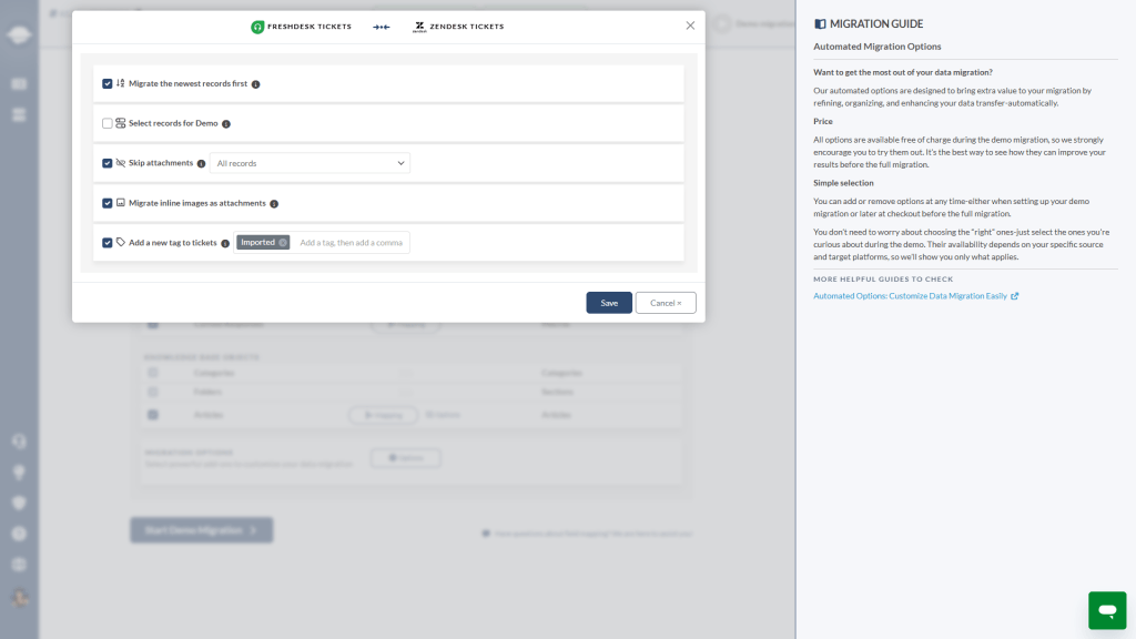 Automatisierte Optionen für Zendesk -Migration Automatisierte Optionen für Zendesk -Migration