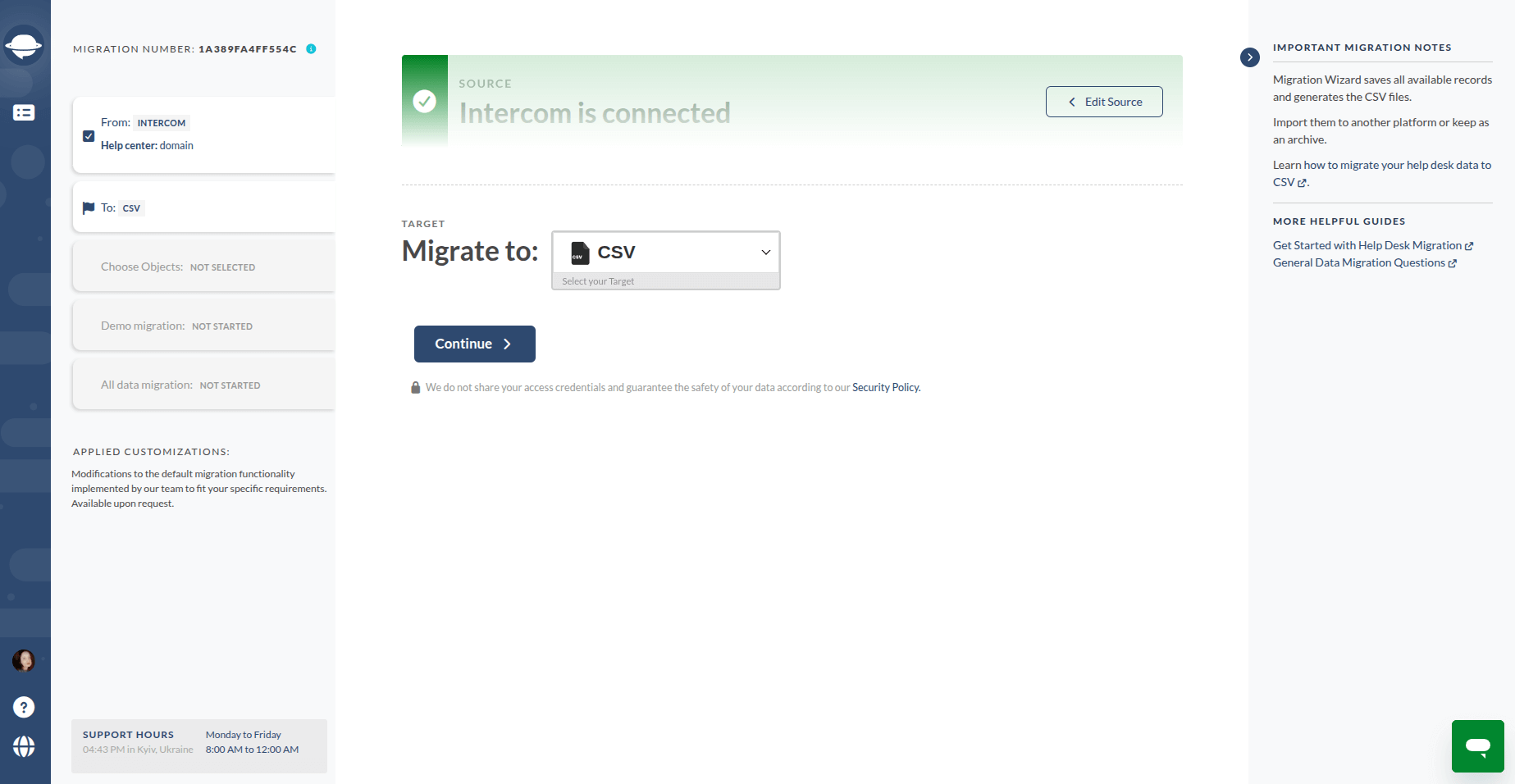 Migrate to CSV CSV as the target - Migration Wizard