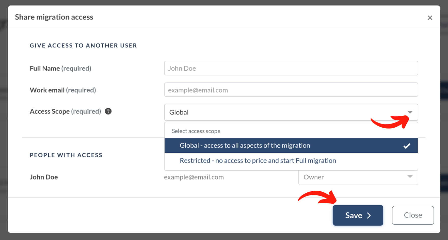 Teilen Sie die Migration - Migration Wizard