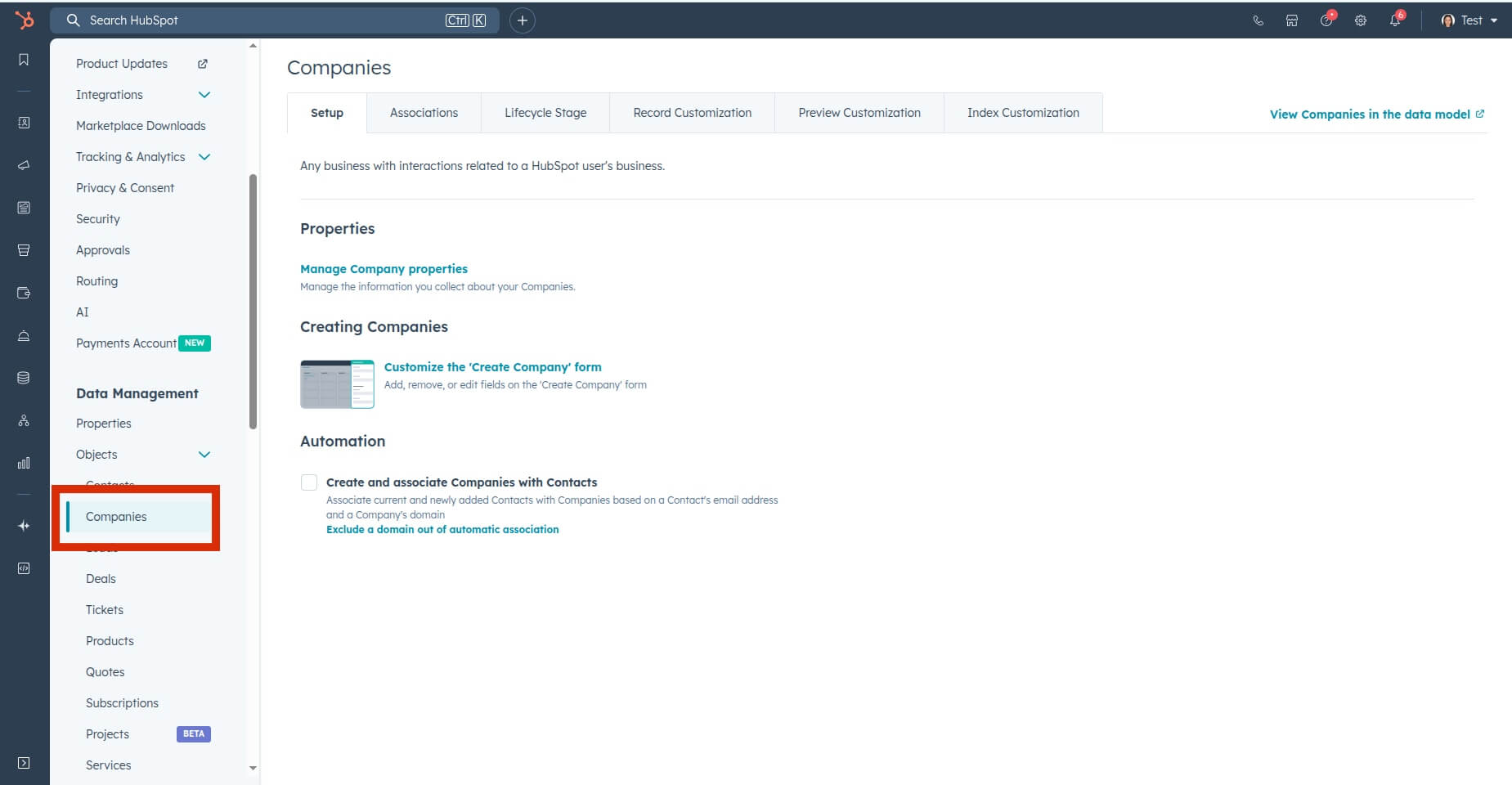 Companies Data Management HubSpot