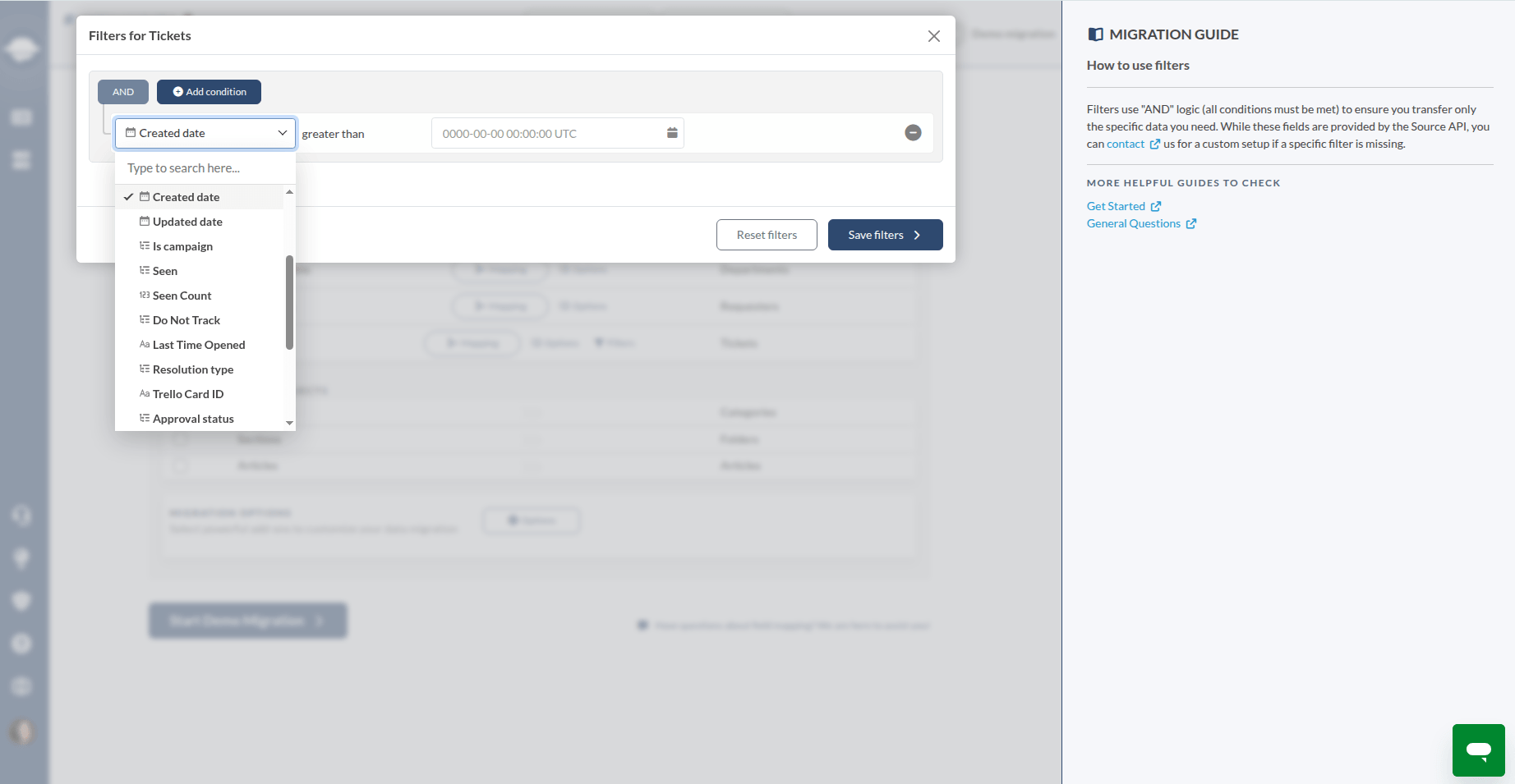 Filters in Migration Wizard