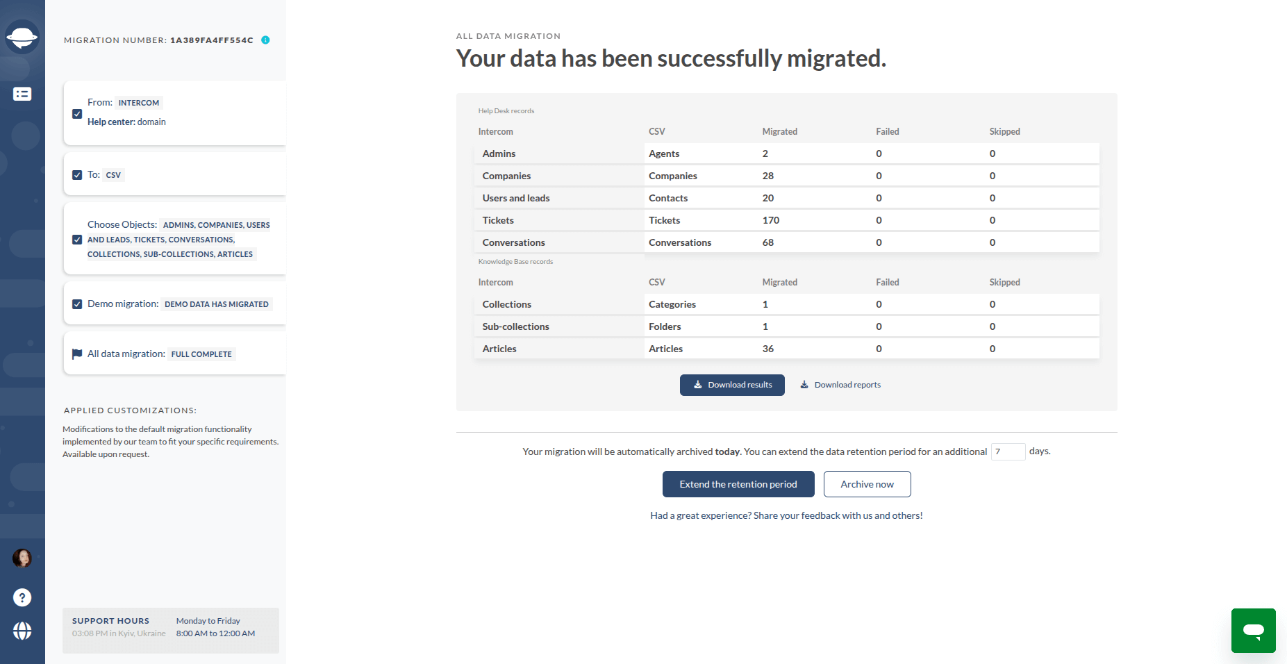 CSV Full Complete the Full Data Export - Migration Wizard
