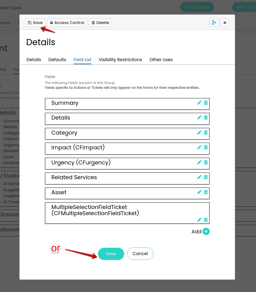 Halo ITSM - Änderungen der Details speichern