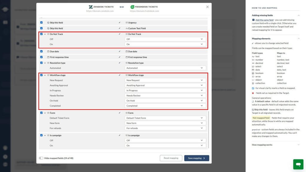 Mapeo de campos personalizados