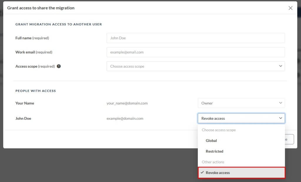 Migration Wizard Revoke Access Migration Wizard Revoke Access
