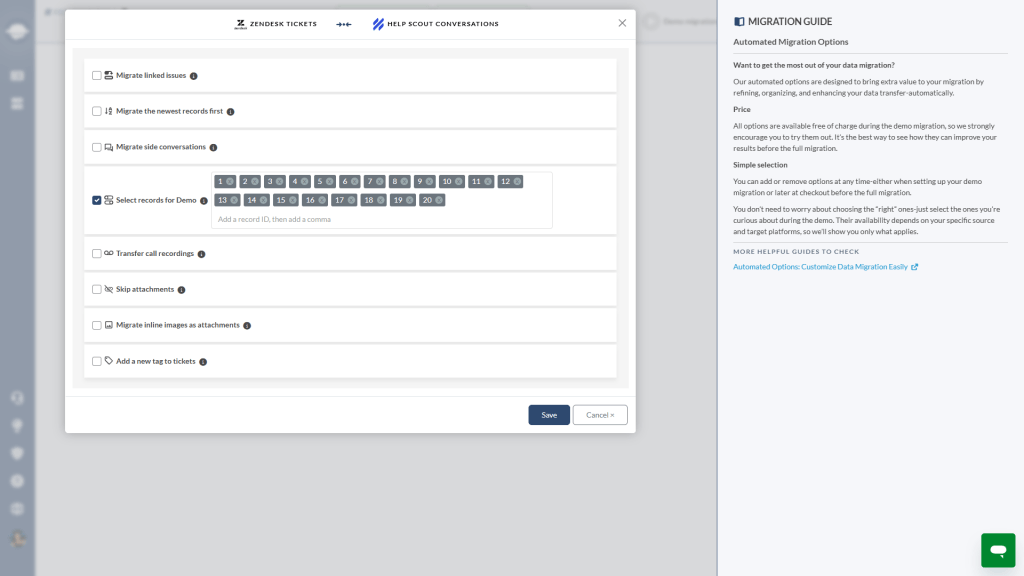 Daten für die HelpScout-Migration auswählen Daten für die HelpScout-Migration auswählen