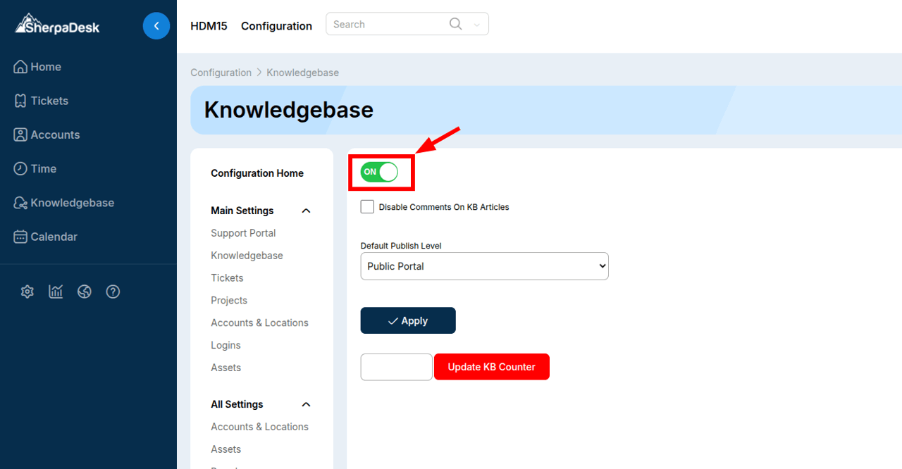 SherpaDesk knowledgebase on