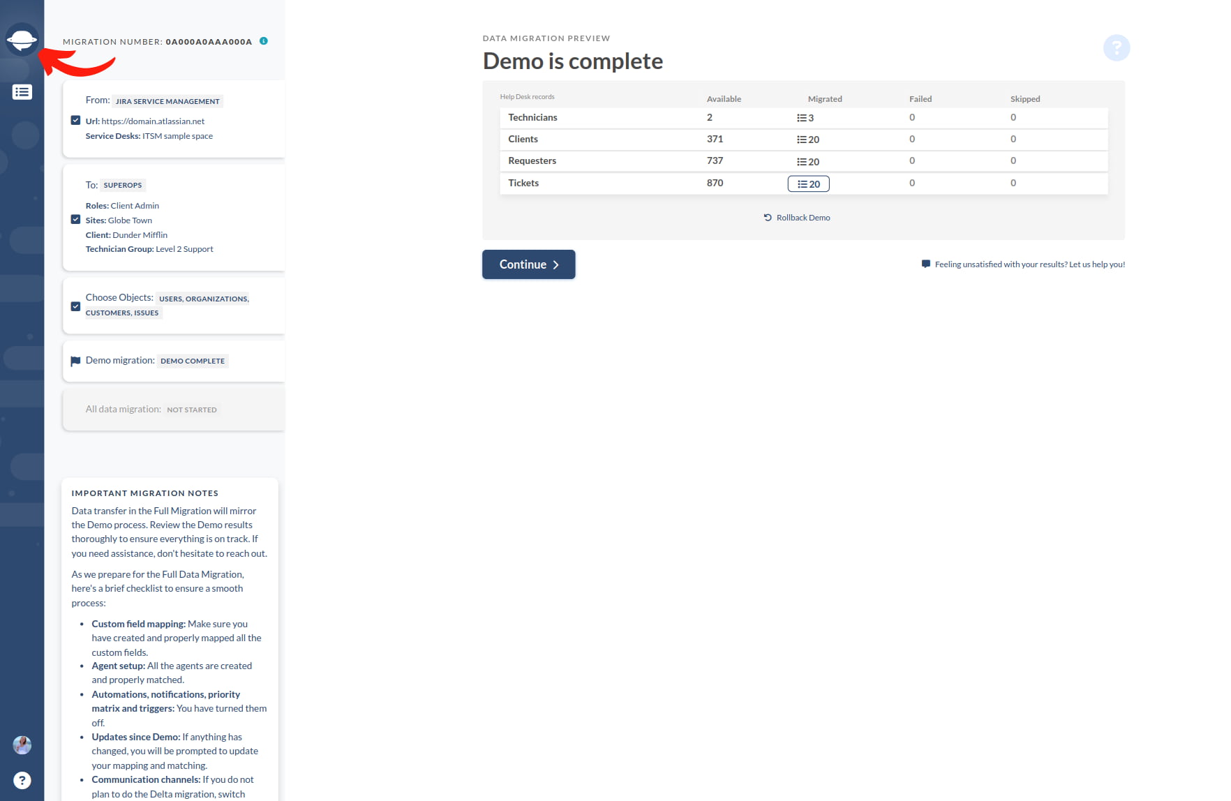 Zugriff auf das Migrations-Dashboard