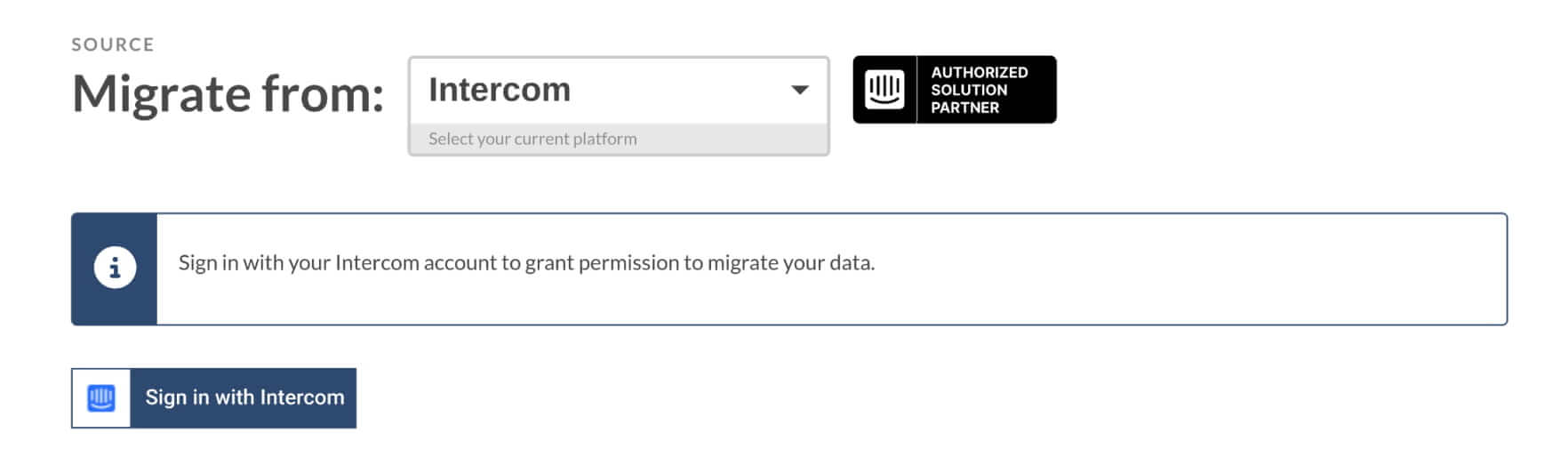 Intercom como origem - Migration Wizard