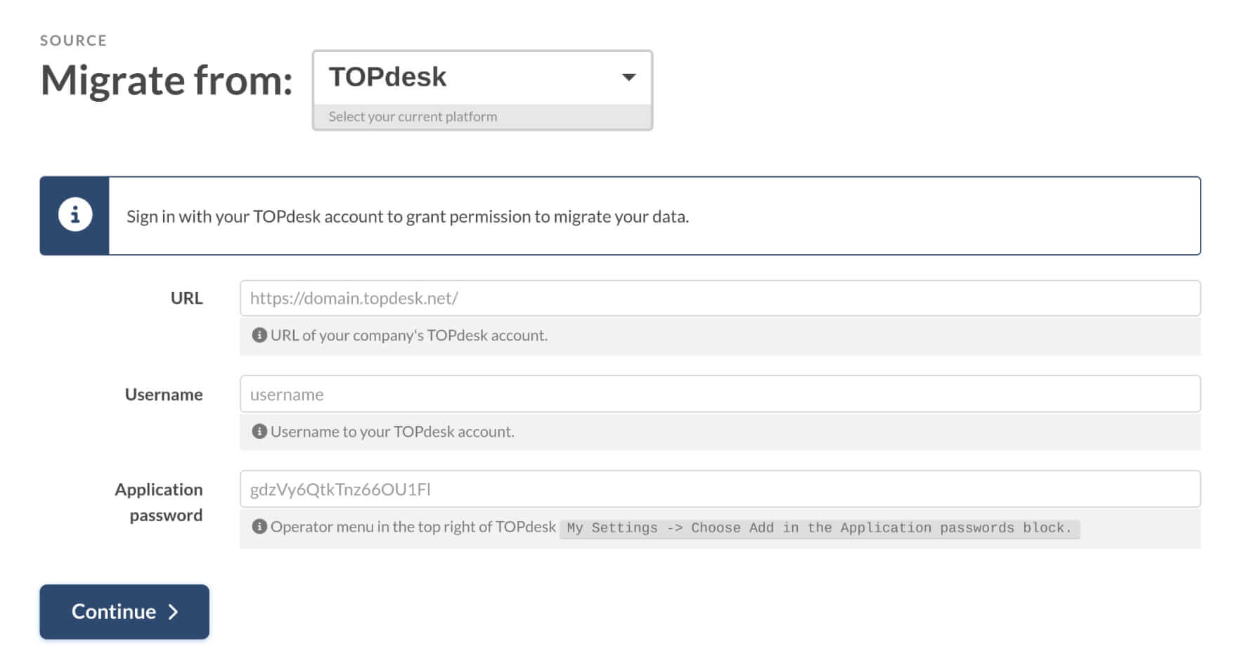 Exportación de datos de TOPdesk