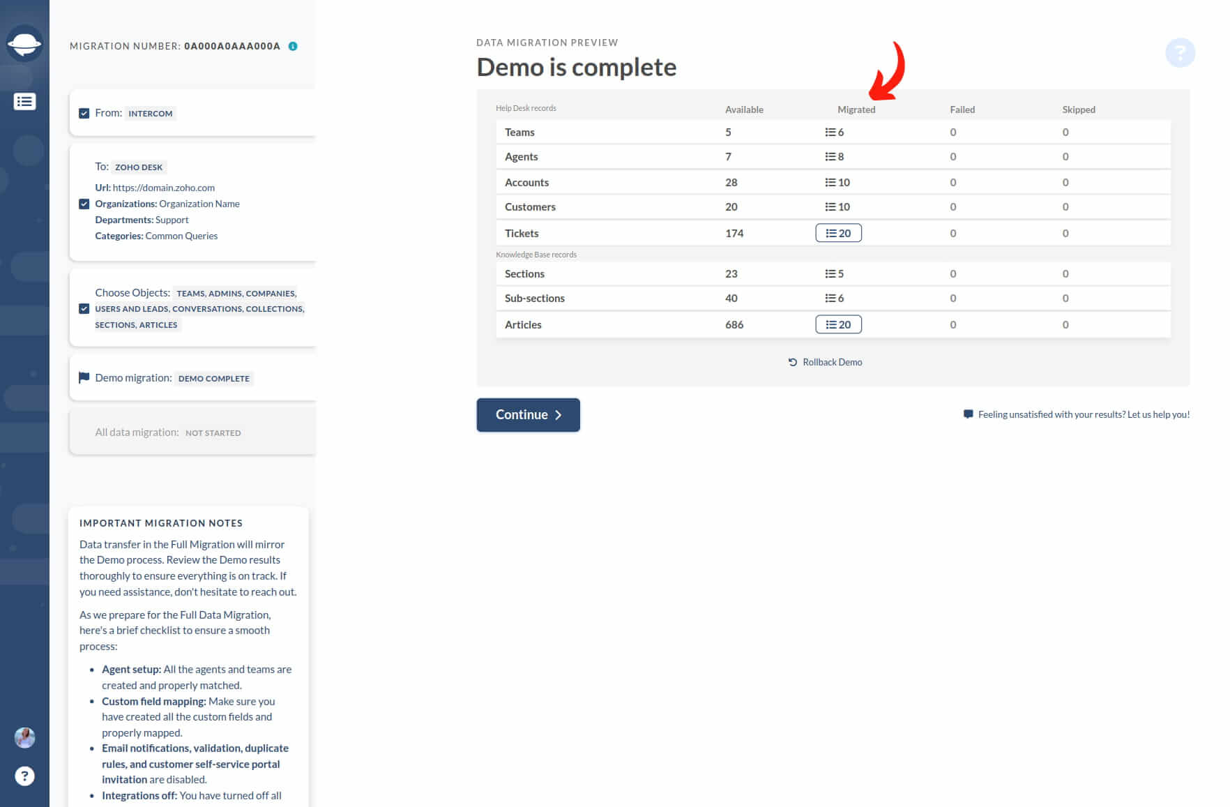 Migration de démonstration - Zoho Desk