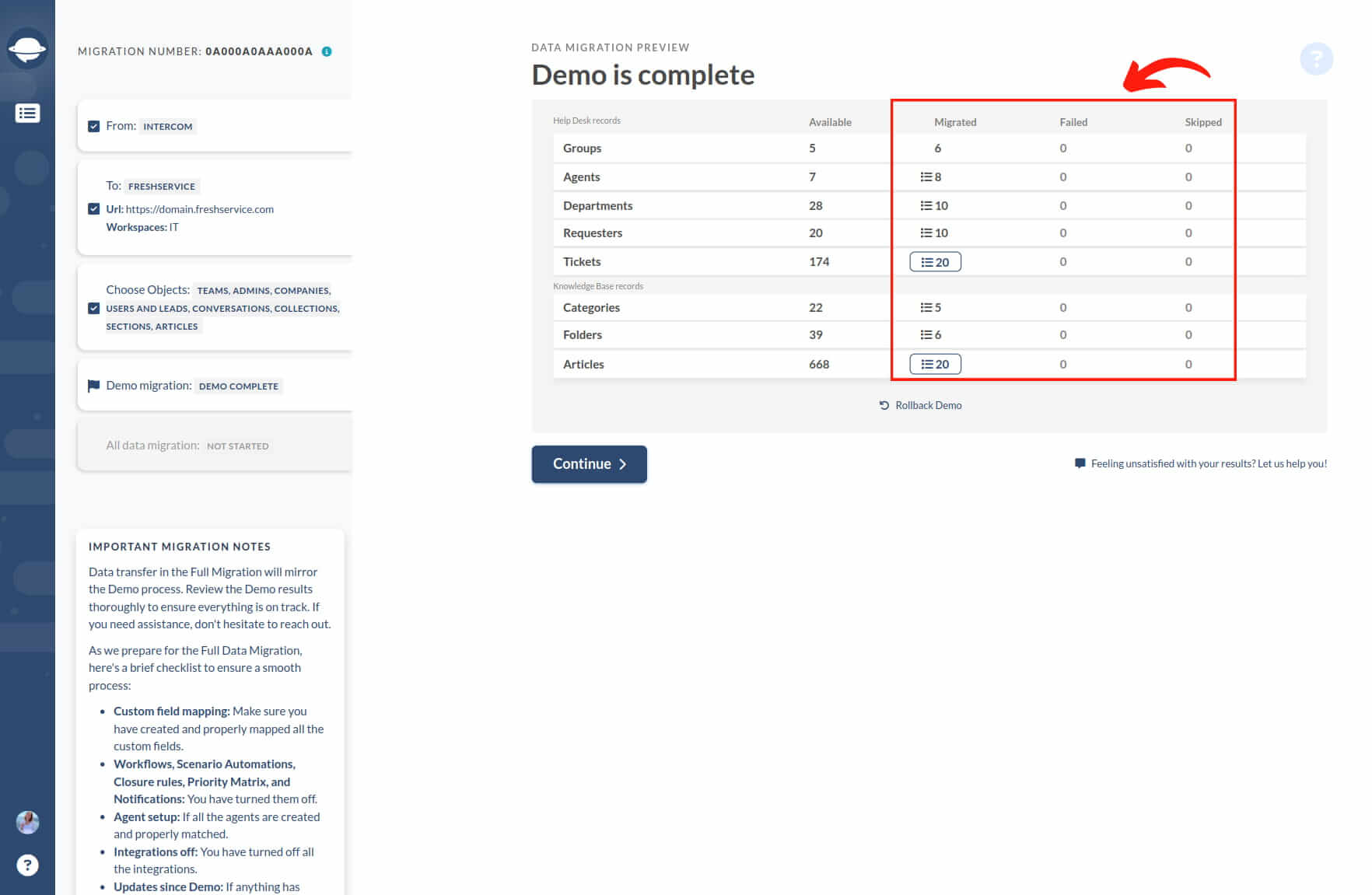 Freshservice Demo migration is complete