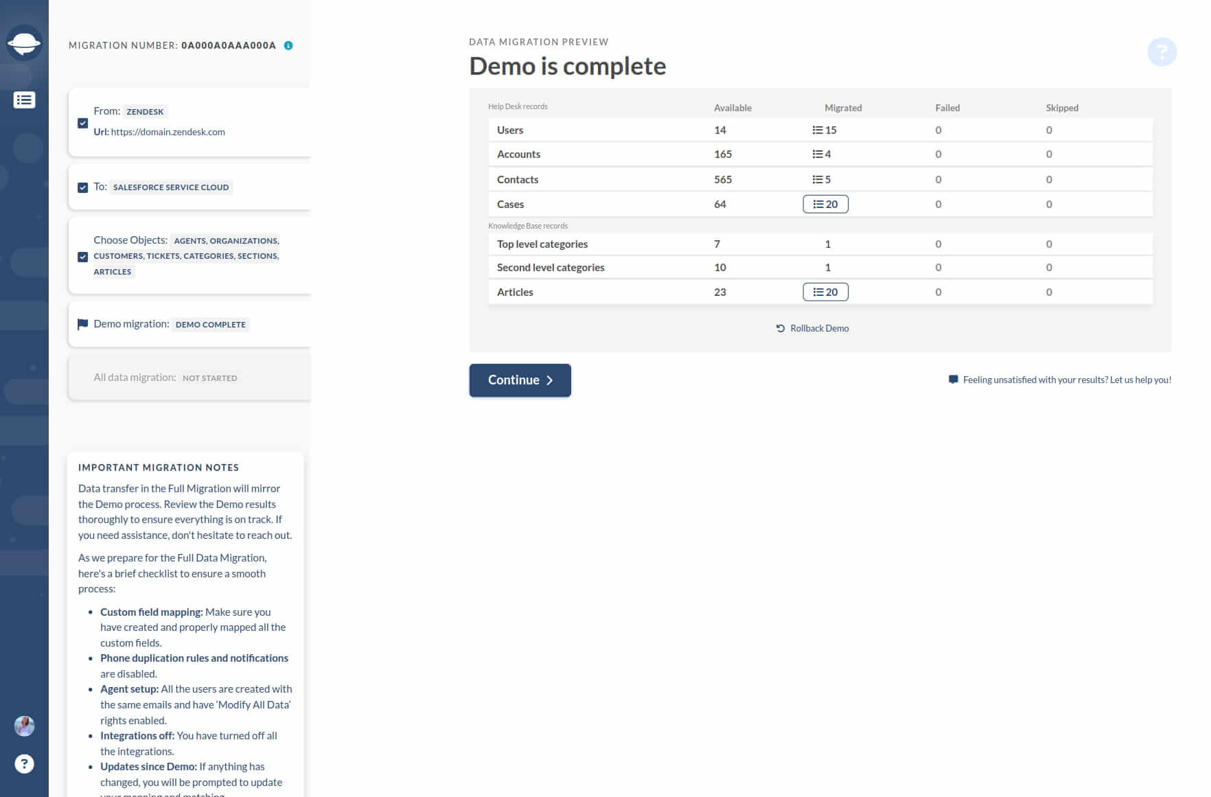 Migración de Demostración - Salesforce Service Cloud