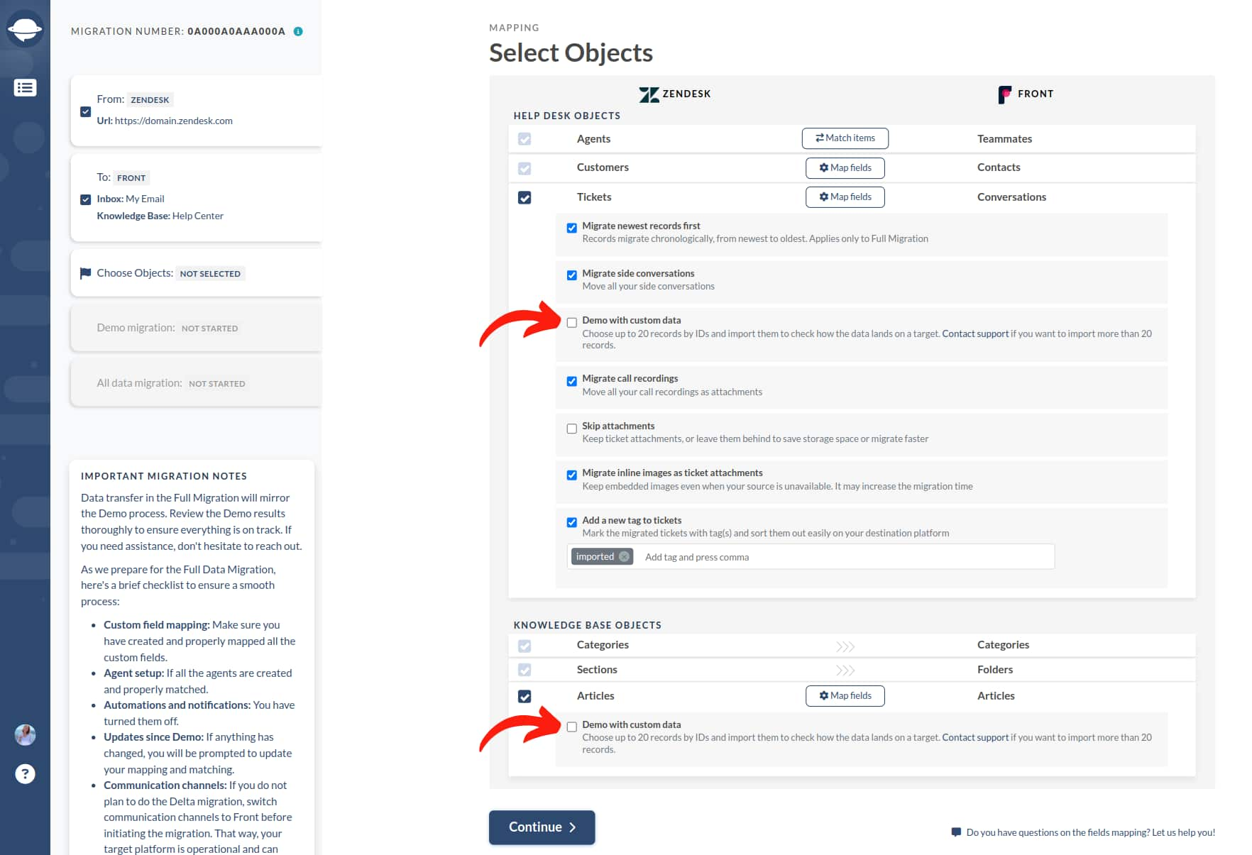 Demo mit benutzerdefinierten Daten - Front-Import