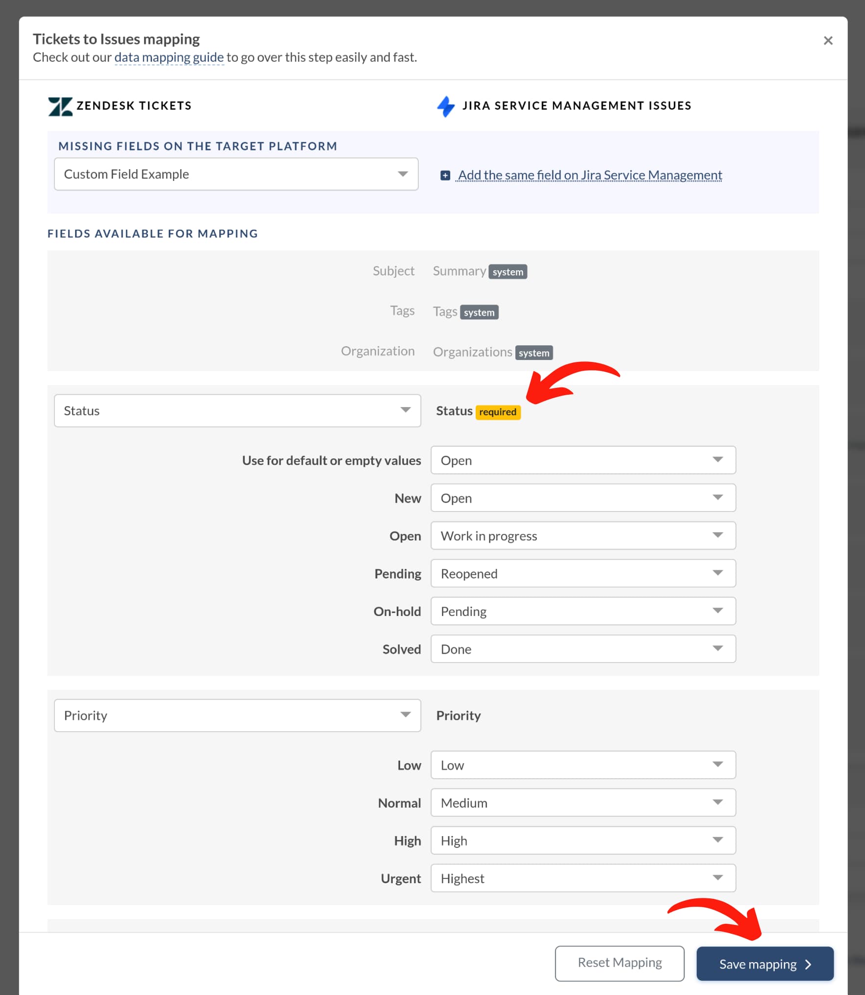 Jira Service Management - tickets mapping