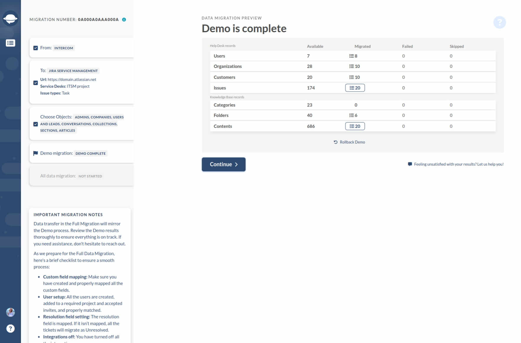 Migración de demostración - Migration Wizard