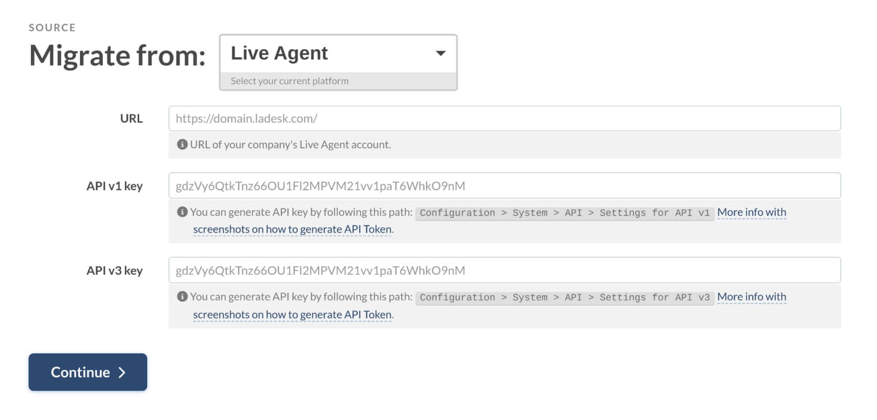 LiveAgent Export - Étape source