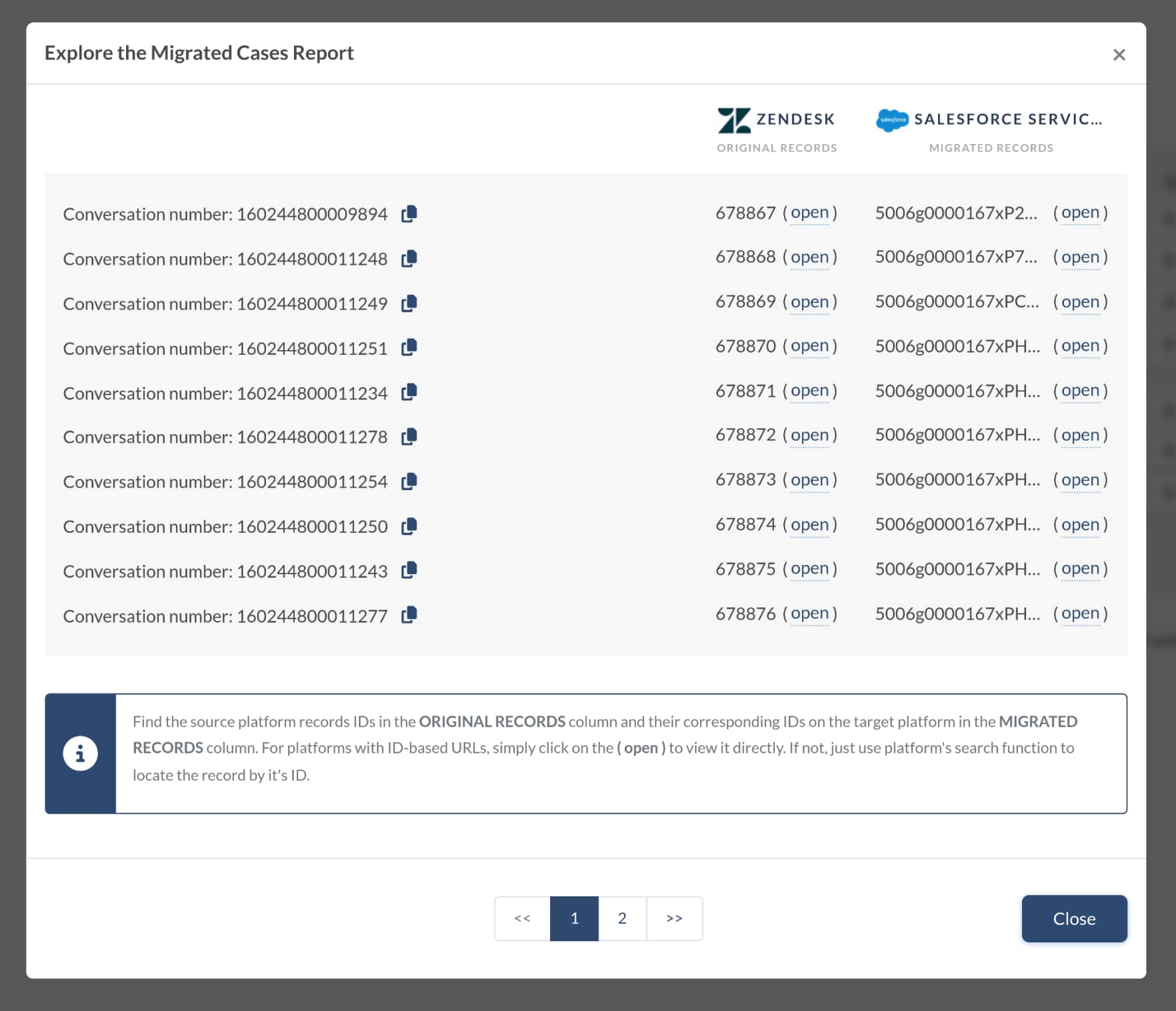 Informe de Casos Migrados - Migration Wizard