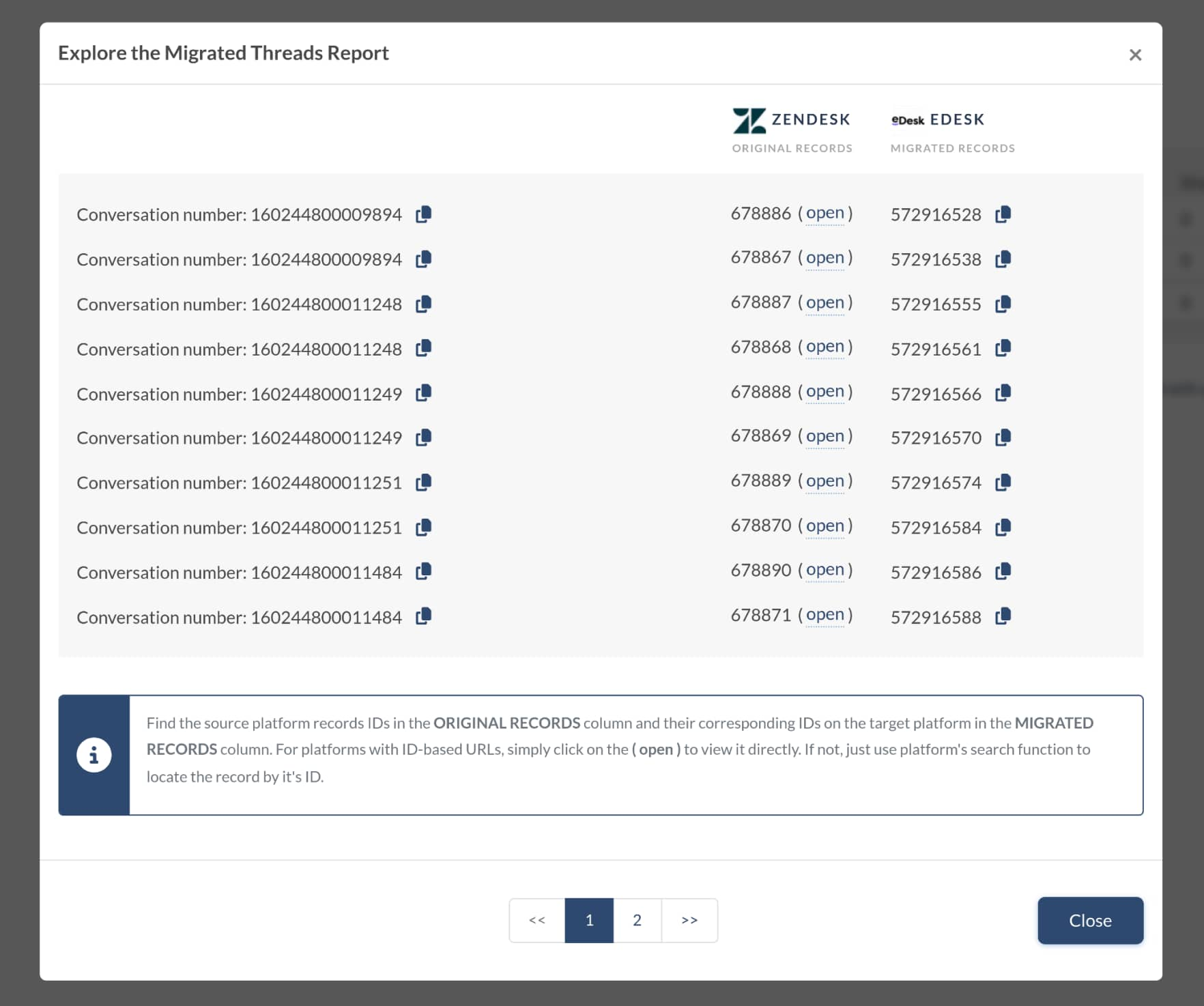 Informe de Hilos Migrados - eDesk