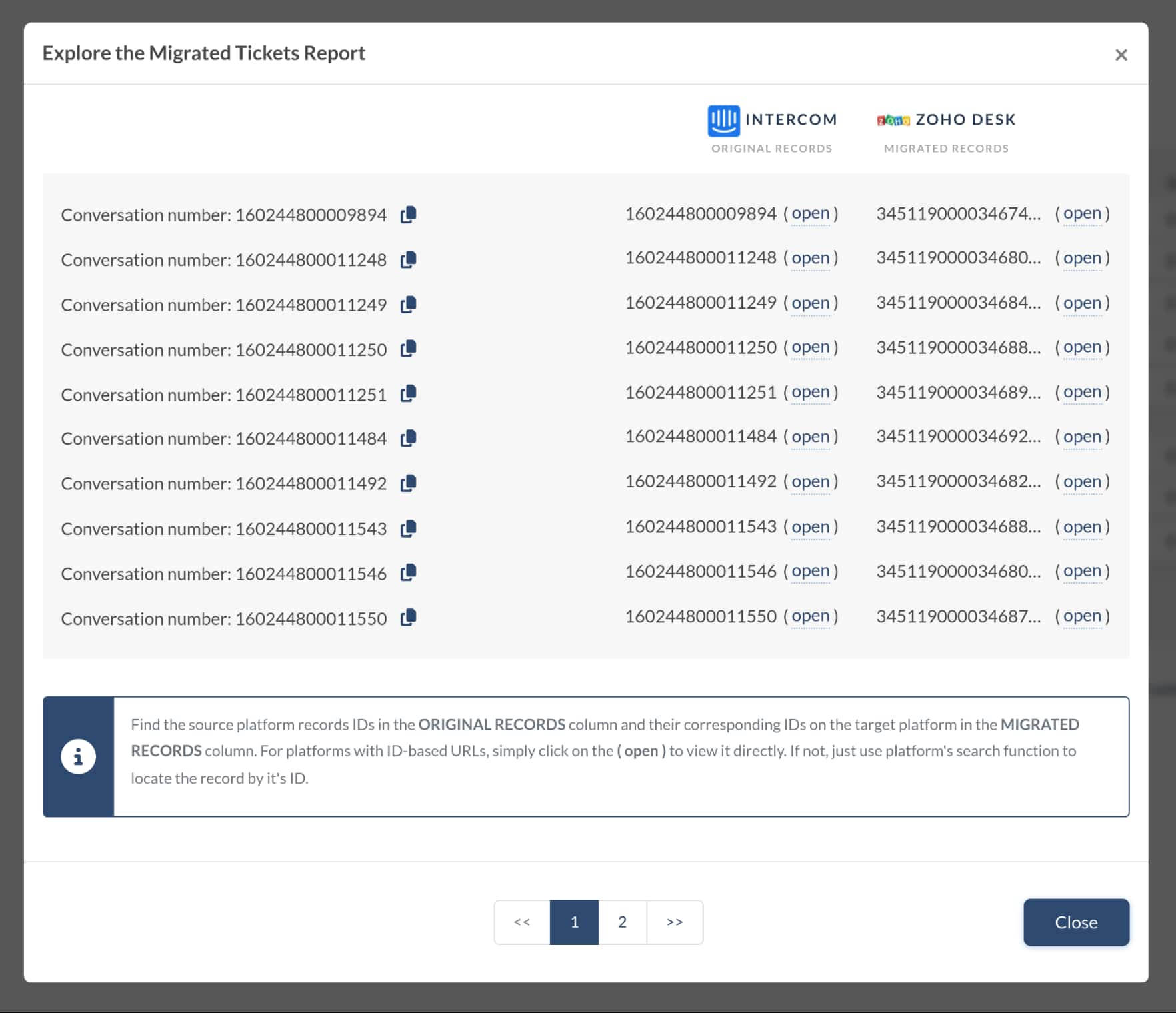 Tickets migrés - Zoho Desk