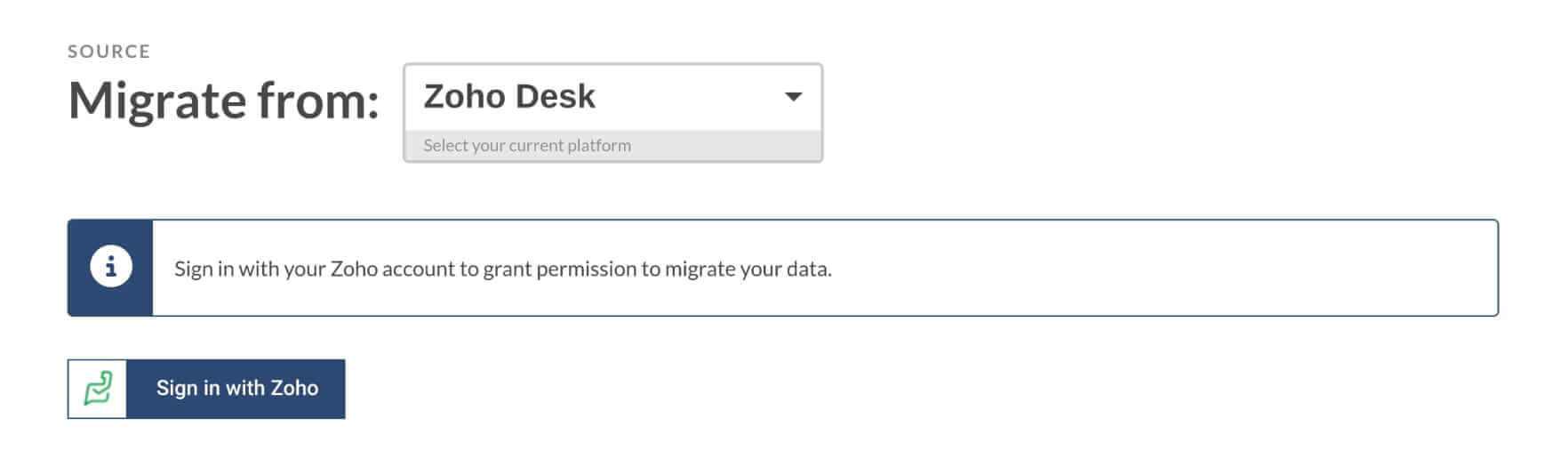 Migration de données Zoho Desk - Étape source