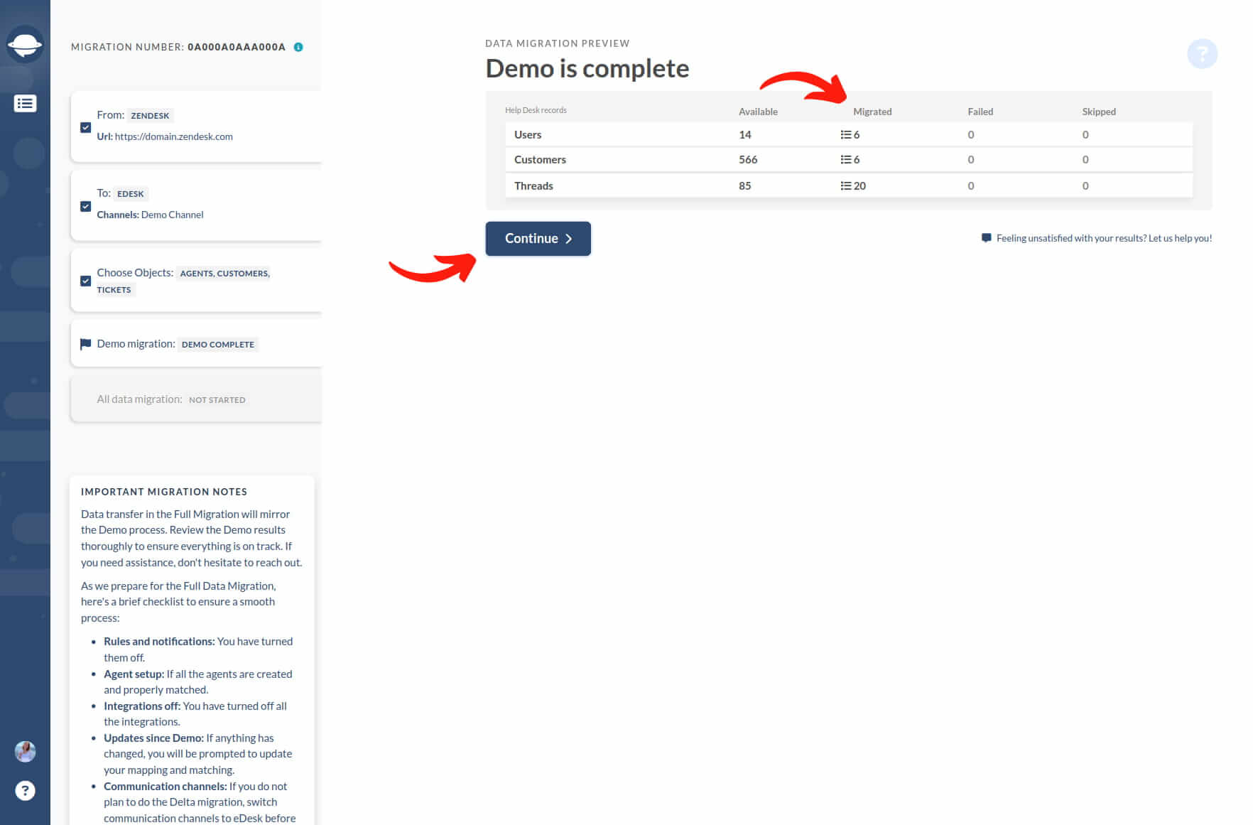 Vista previa de la migración de datos a eDesk