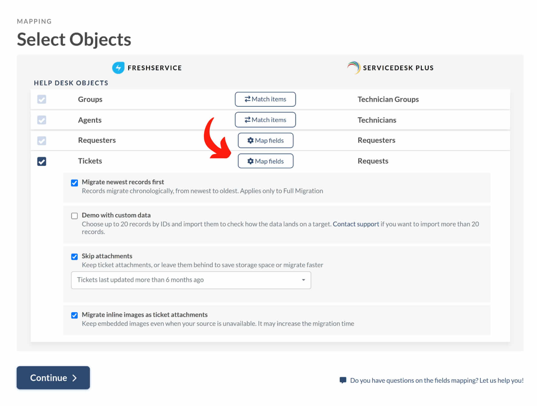 ServiceDesk Plus - map fields