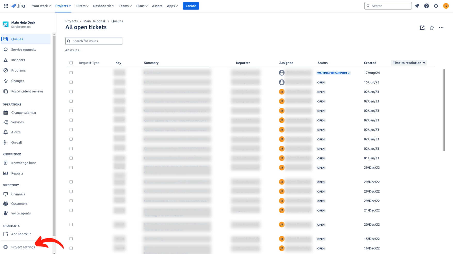 Project Settings in Jira Service Management