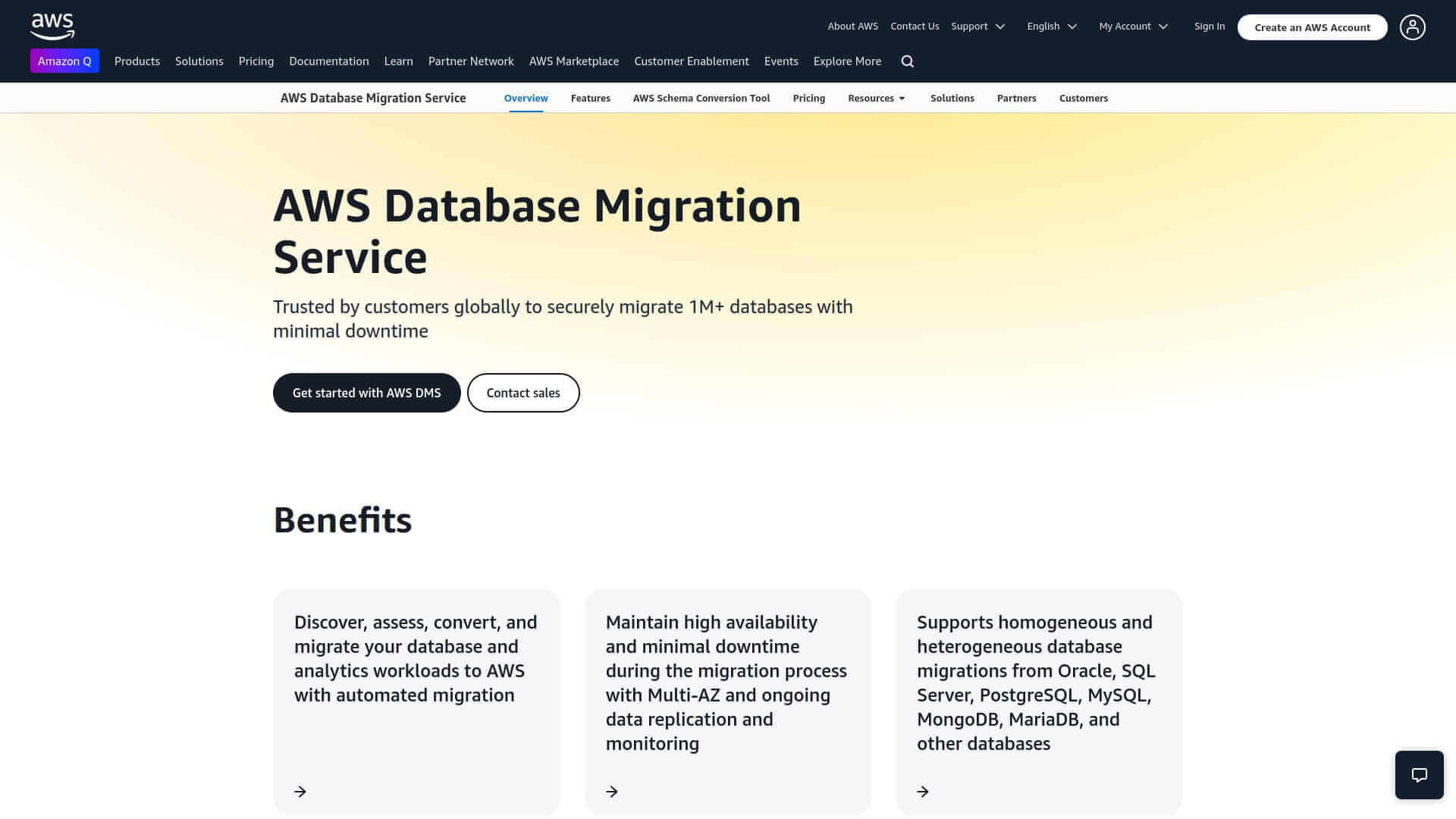 AWS Database Migration Service - Página inicial