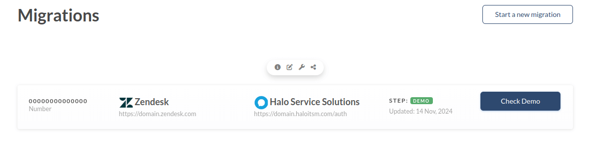 Halo Service Solution - Migration Wizard Dashboard View