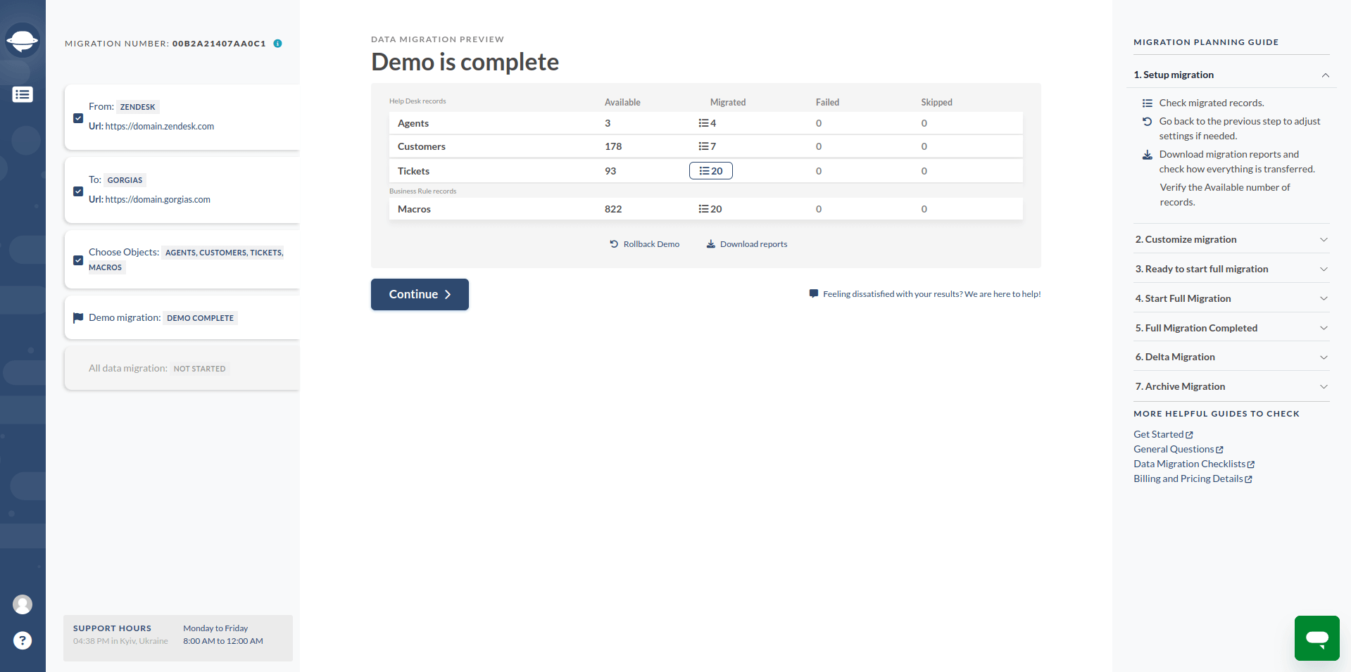 Demo Migration Result for Gorgias Transfer