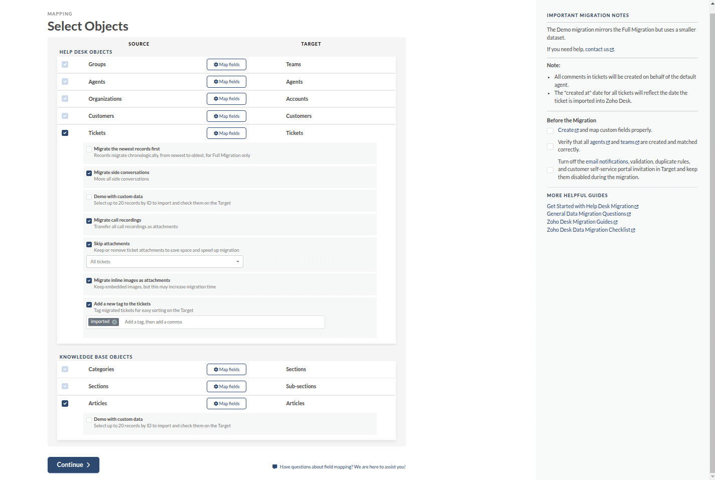 Data Mapping at Migration Wizard