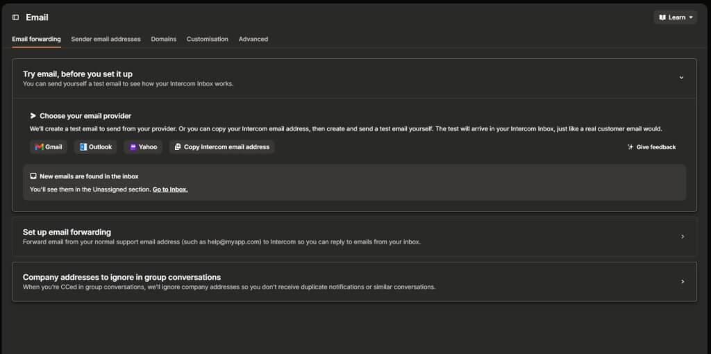 Intercom E-Mail-Weiterleitung