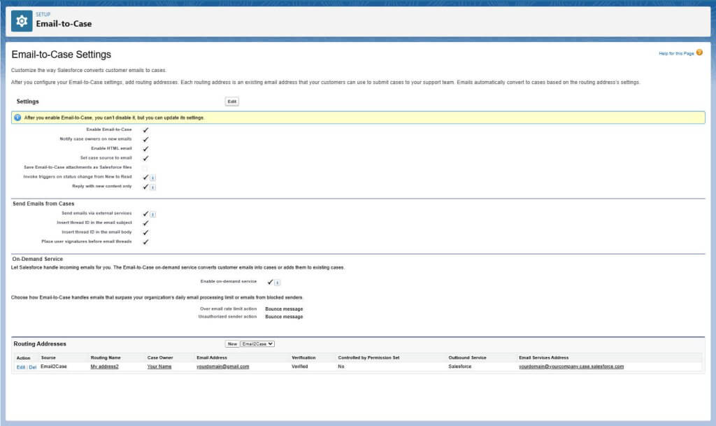Salesforce Email-to-Case Settings