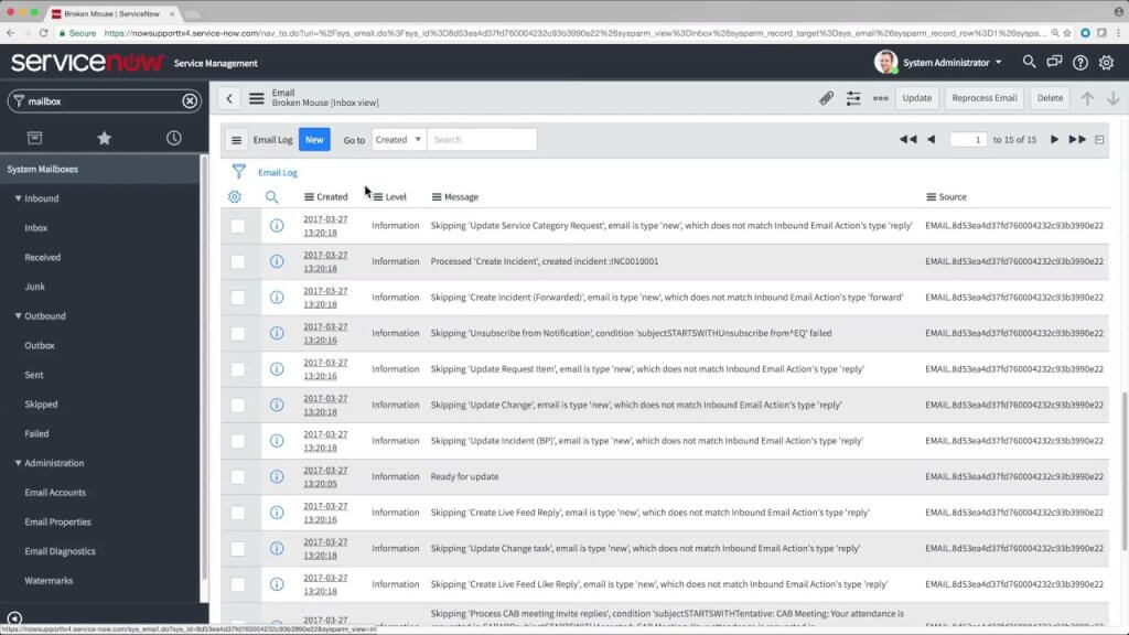 ServiceNow System-Mailboxes