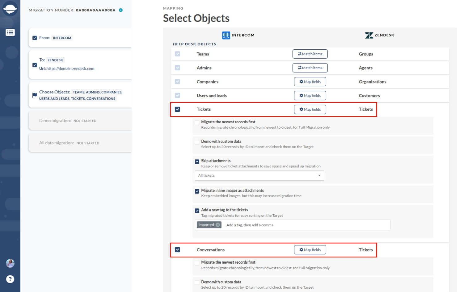 Intercom data migration - Mapping step