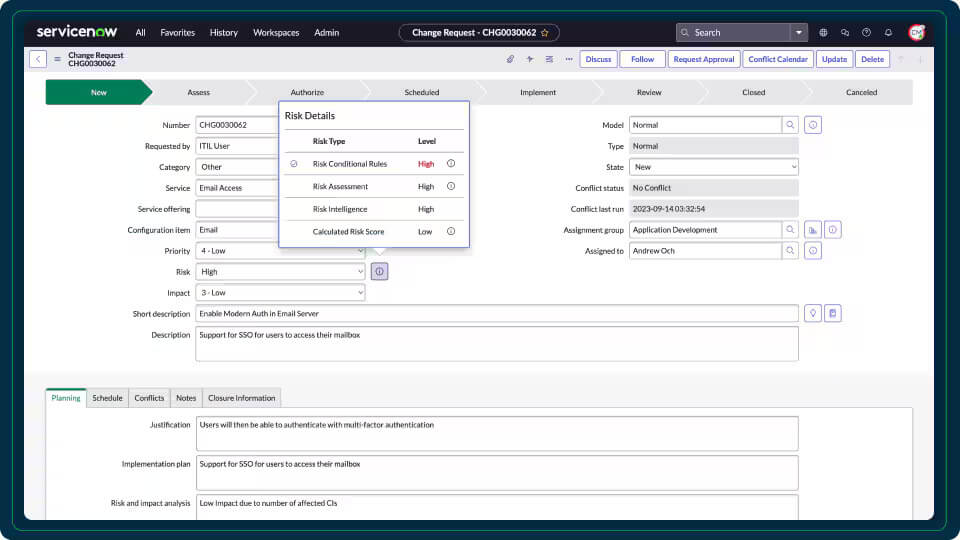 Gestión de Cambios ServiceNow