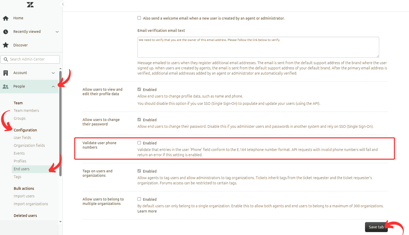 Zendesk Admin - Desativar Validação de Números de Telefone