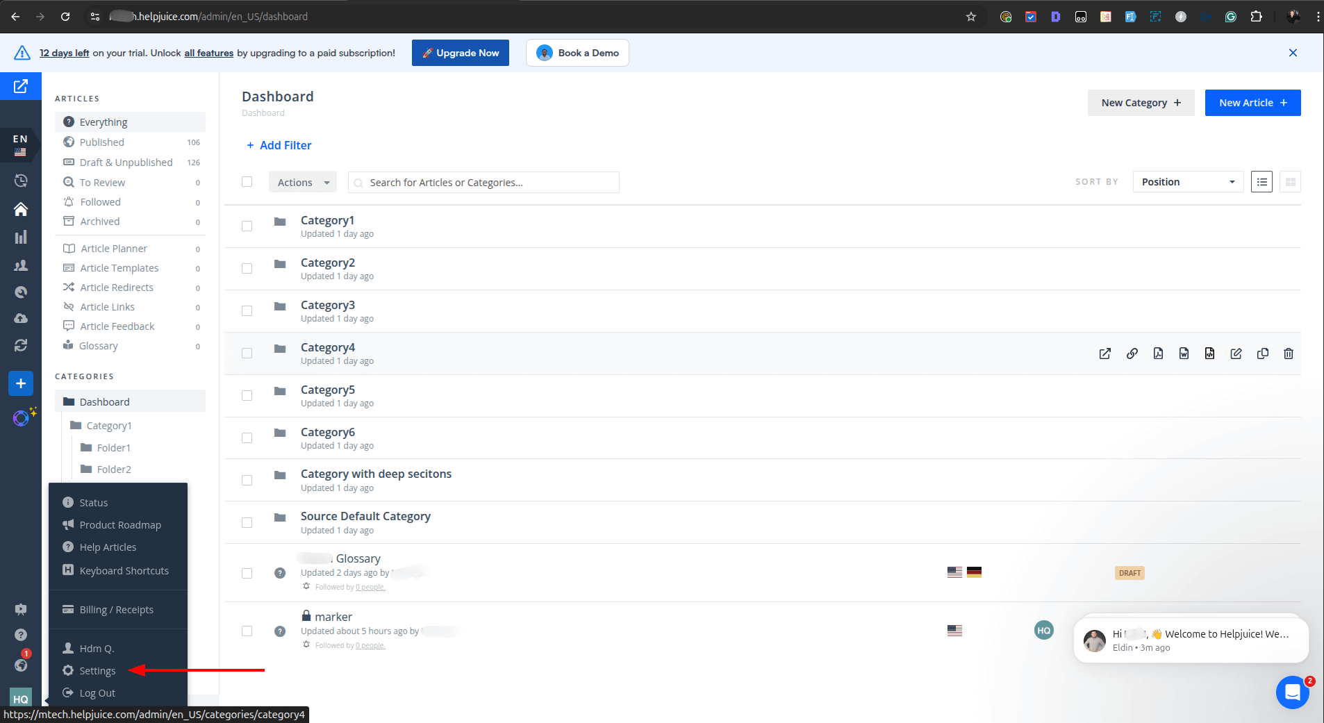 Configuração da chave de API no Helpjuice