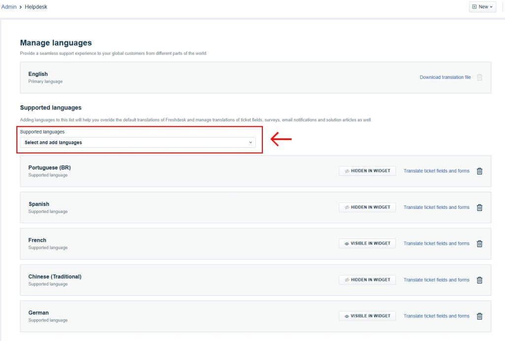 Freshdesk Manage Languages