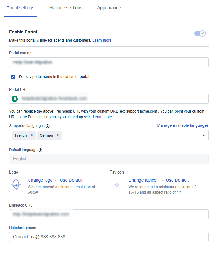 Freshdesk Portal Settings