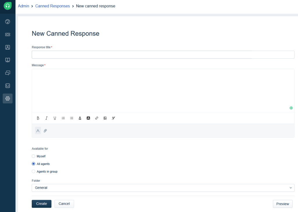 Nova Resposta Pronta Freshdesk