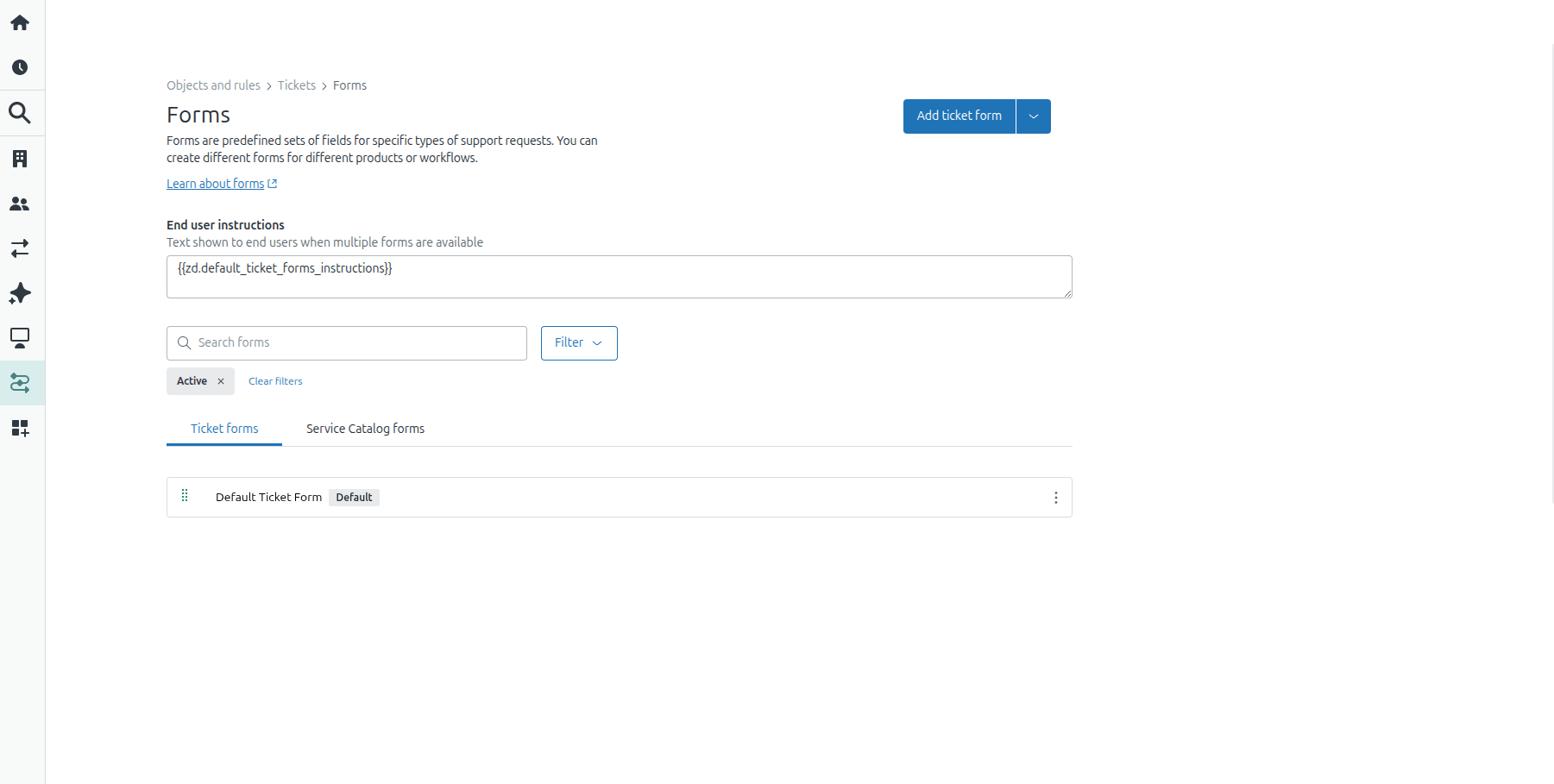 Formulários de ticket